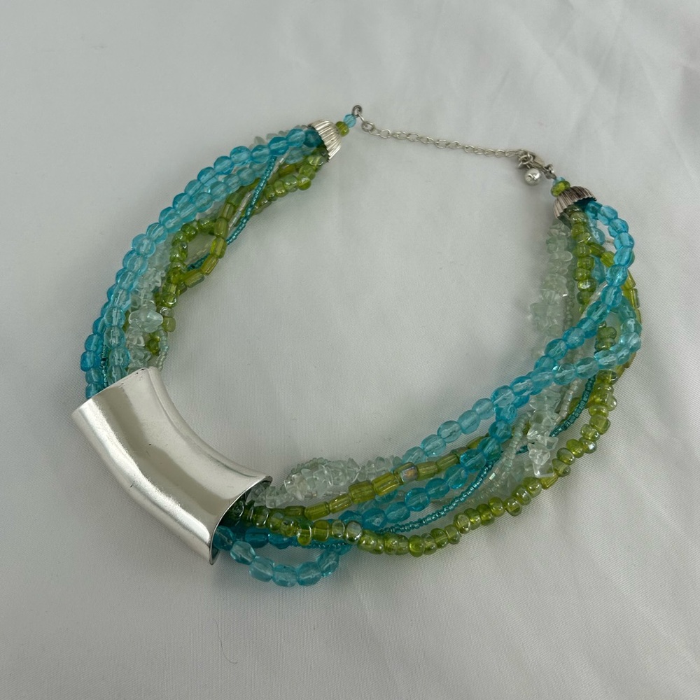 Vintage Green and Blue Beaded Statement Necklace